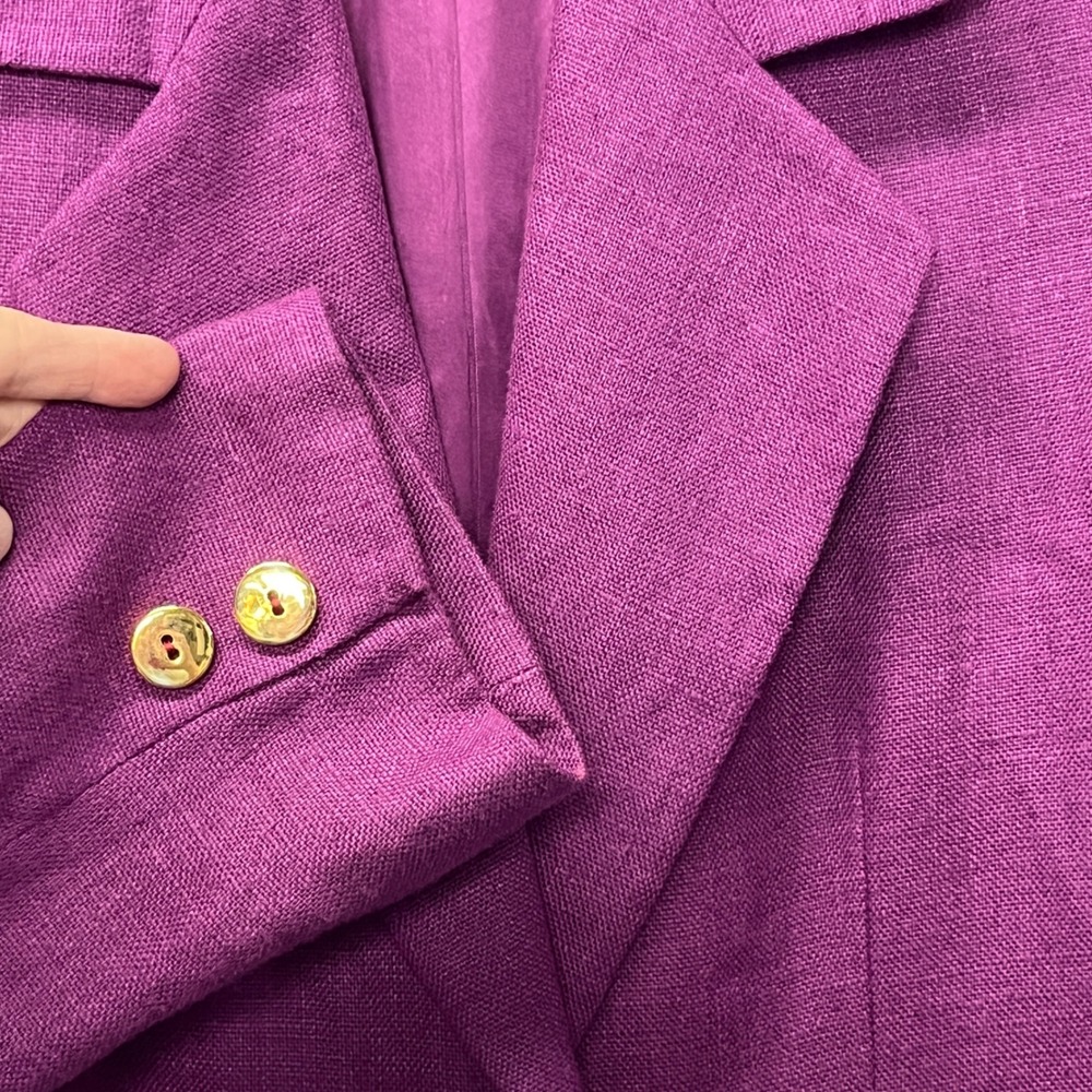 Ellen Tracy Magenta Purple Linen Blazer Jacket Women L Preppy Tailored Career - Picture 3 of 11